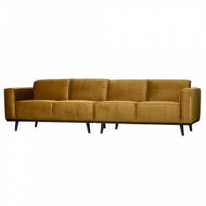 Canapea galben miere din catifea pentru 4 persoane Statement Woood