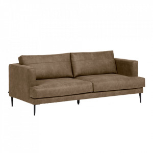 Canapea maro deschis din piele si lemn de pin pentru 3 persoane Tanya Kave Home