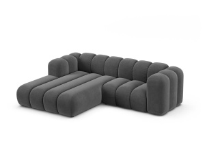Canapea modulara cu colt gri din catifea pentru 3 persoane Lupine Left Micadoni