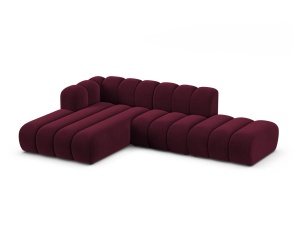 Canapea modulara cu colt rosu burgund din catifea pentru 5 persoane Lupine Left Micadoni