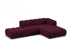 Canapea modulara cu colt rosu burgund din catifea pentru 5 persoane Lupine Right Micadoni