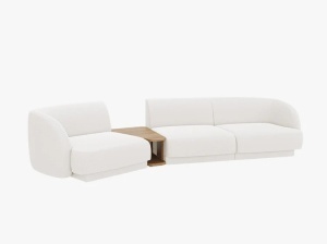 Canapea modulara cu masa de cafea alba din textil pentru 3 persoane Miley Boucle Left Micadoni