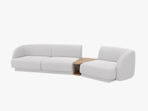 Canapea modulara cu masa de cafea gri deschis din textil pentru 3 persoane Miley Boucle Right Micadoni