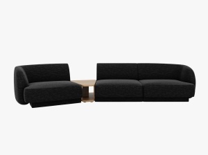 Canapea modulara cu masa de cafea neagra din textil pentru 3 persoane Miley Chenille Left Micadoni