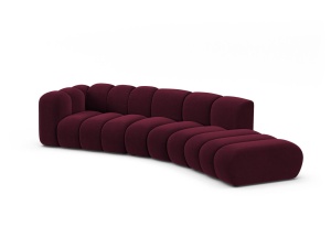 Canapea modulara rosu burgund din catifea pentru 5 persoane Lupine Left Micadoni