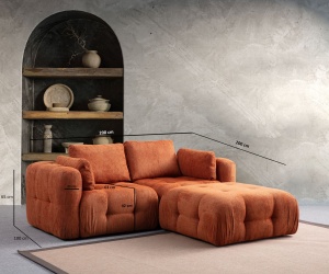 Canapea modulara si taburet portocaliu din textil Amaris The Home Collection