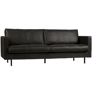 Canapea neagra din piele pentru 2,5 persoane Rodeo Classic Woood