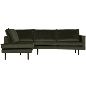 Canapea verde inchis din catifea cu colt 266 cm Rodeo Left Woood