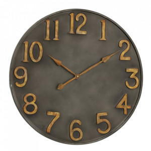 Ceas de perete rotund gri grafit/auriu din fier 76 cm Lincoln Boltze