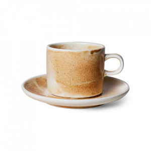 Ceasca cu farfurioara crem/maro din ceramica 220 ml Chef HKliving