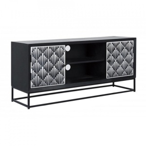 Comoda TV neagra/alba din lemn 130 cm Janesh Bizzotto