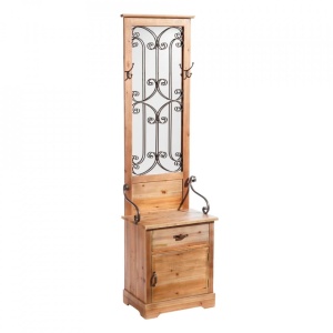 Cuier cu oglinda si dulapior maro din lemn Bidor The Home Collection