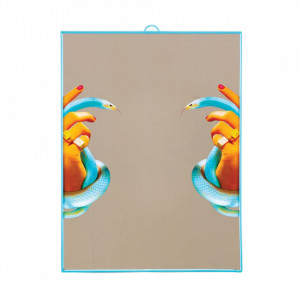 Decoratiune de perete cu oglinda multicolora din plastic 30x40 cm Hands With Snakes Seletti