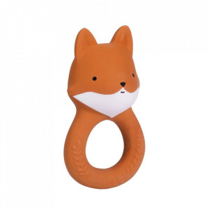 Jucarie dentitie portocalie din cauciuc natural Fox A Little Lovely Company