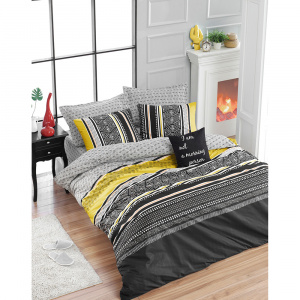 Lenjerie pat galbena/multicolora din bumbac Formas Double The Home Collection