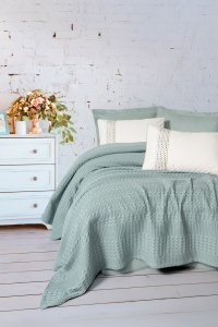Lenjerie pat verde menta din bumbac Pebble Double The Home Collection