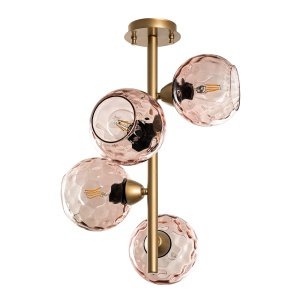 Lustra roz/aurie din metal cu 4 becuri Benek The Collection