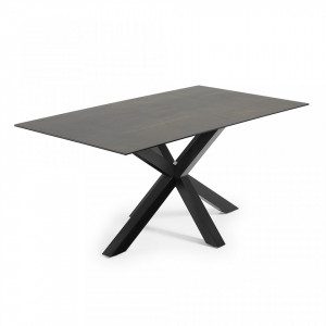 Masa dining cu picioare negre si blat sticla/portelan 180x100 cm Argo Iron Moss Kave Home