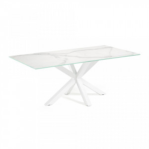 Masa dining cu picioare otel alb si blat sticla/portelan 180x100 cm Argo Kave Home