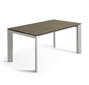 Masa dining extensibila alba/maro din otel si portelan 90x(140)200 cm Axis Vulcano Ash Kave Home
