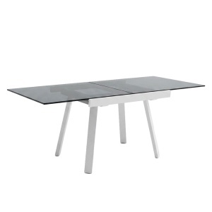 Masa dining extensibila din sticla gri 90x95(180) cm Prisma Quiet Object