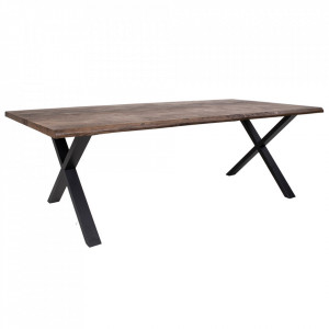 Masa dining maro/neagra din lemn de stejar si otel 95x240 cm Toulon House Nordic