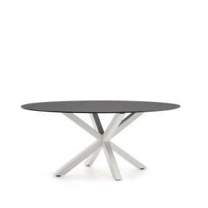 Masa dining neagra/alba din metal 100x200 cm Argo Oval Kave Home