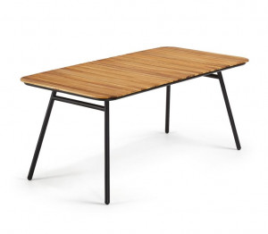 Masa dining pentru exterior maro din lemn de salcam si otel 90x180 cm Soumaya Kave Home