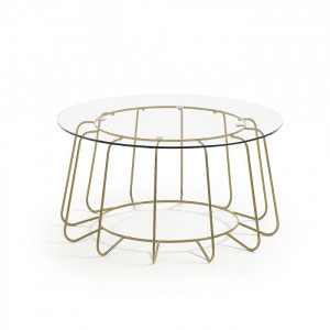 Masuta de cafea aurie din sticla si metal 80 cm Paradigm Kave Home
