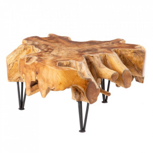 Masuta de cafea maro din lemn de tec si fier 80x80 cm Unvalo The Home Collection