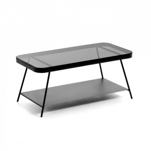 Masuta de cafea neagra din metal si sticla 45x90 cm Duilia Kave Home