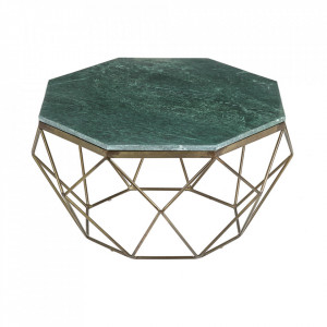 Masuta de cafea verde/maro alama din marmura si fier 69x69 cm Diamond The Home Collection