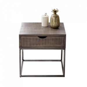 Noptiera gri din lemn Iron Craft The Home Collection