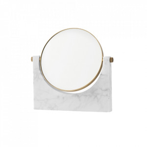 Oglinda cosmetica alba/maro alama din marmura si alama 25x26 cm Pepe Menu
