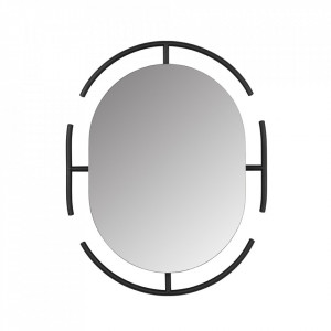 Oglinda ovala neagra din otel si MDF 56x70 cm Emma Zuiver