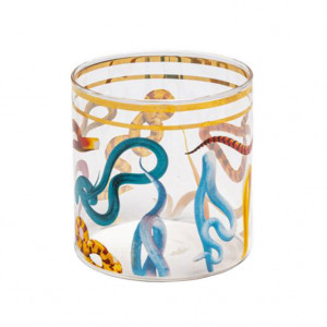 Pahar multicolor din sticla 8x9 cm Snakes Toiletpaper Seletti