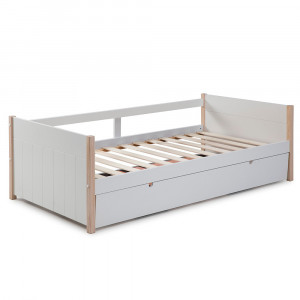 Pat alb/maro din lemn 90x190 cm Kiara The Home Collection