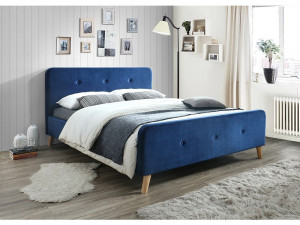 Pat albastru navy din lemn si textil 173x215 cm Malmo Signal Meble
