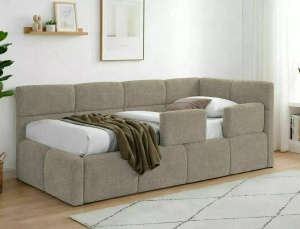 Pat bej inchis din textil 90x200 cm Emma The Home Collection