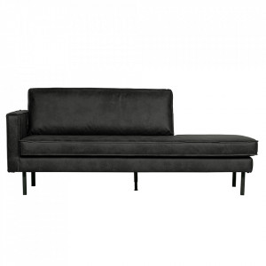 Pat de zi negru din piele 203 cm Rodeo Left Woood