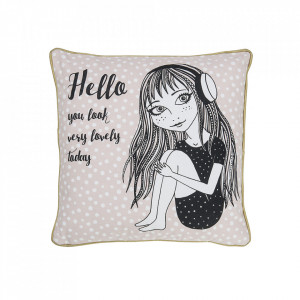 Perna decorativa patrata roz din bumbac 50x50 cm Hello Bloomingville Mini