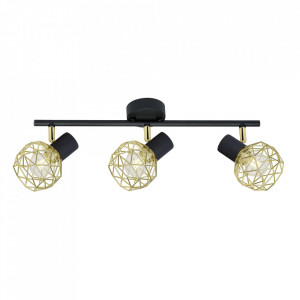 Plafoniera neagra/aurie din otel si metal cu 3 becuri Acrobat Candellux
