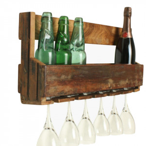 Raft cu suport pentru pahare maro din lemn reciclat 60 cm Wine Raw Materials