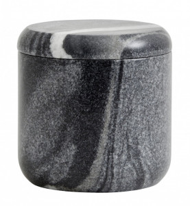 Recipient cu capac negru/gri din marmura 10x10 cm Black Marble Nordal