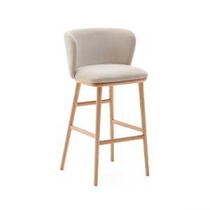 Scaun bar bej din textil Ciselia High Chenille Kave Home