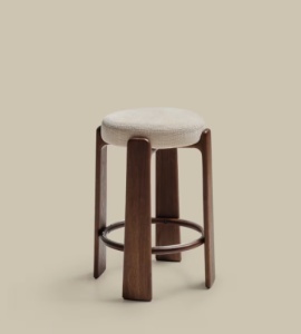 Scaun bar bej din textil Granite Walnut Tall FR Kave Home