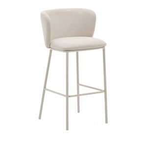 Scaun bar crem/alb din textil Ciselia High Boucle Kave Home