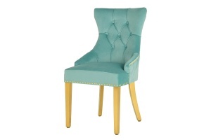 Scaun dining albastru/auriu din catifea Castle Deluxe The Home Collection