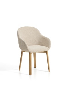 Scaun dining din textil bej Meila Light Chenille Arms FR Kave Home