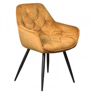 Scaun dining galben din catifea si metal Cherry Signal Meble